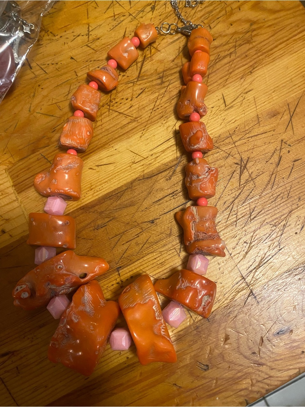 Handcrafted Orange coral Bead Statement Necklace - Unbranded. Handcrafted